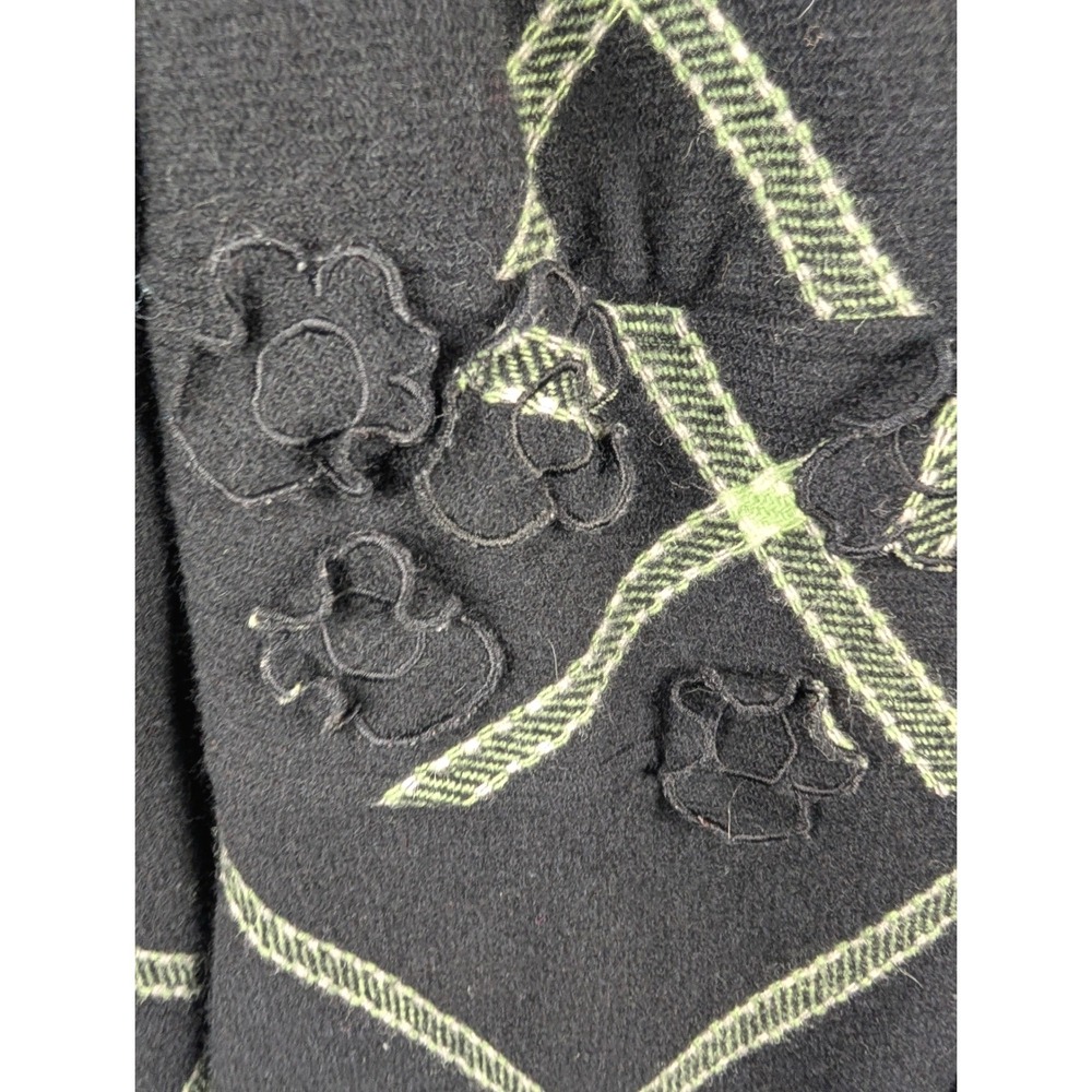 Tocca Trench Coat 8 Lambswool Silk Lined Plaid Black Lime Green Floral Applique - Picture 3 of 8